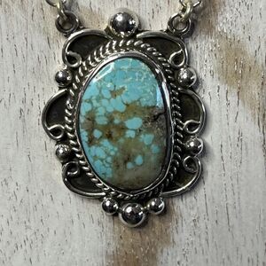 Sterling Silver Turquoise Pendant Necklace 18" Long With Extender